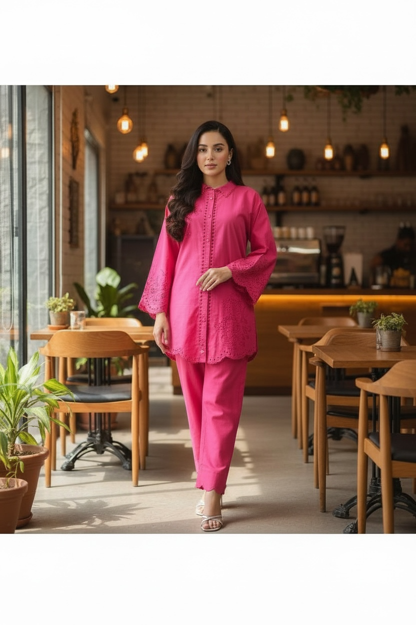 Pink Embroidered Coord