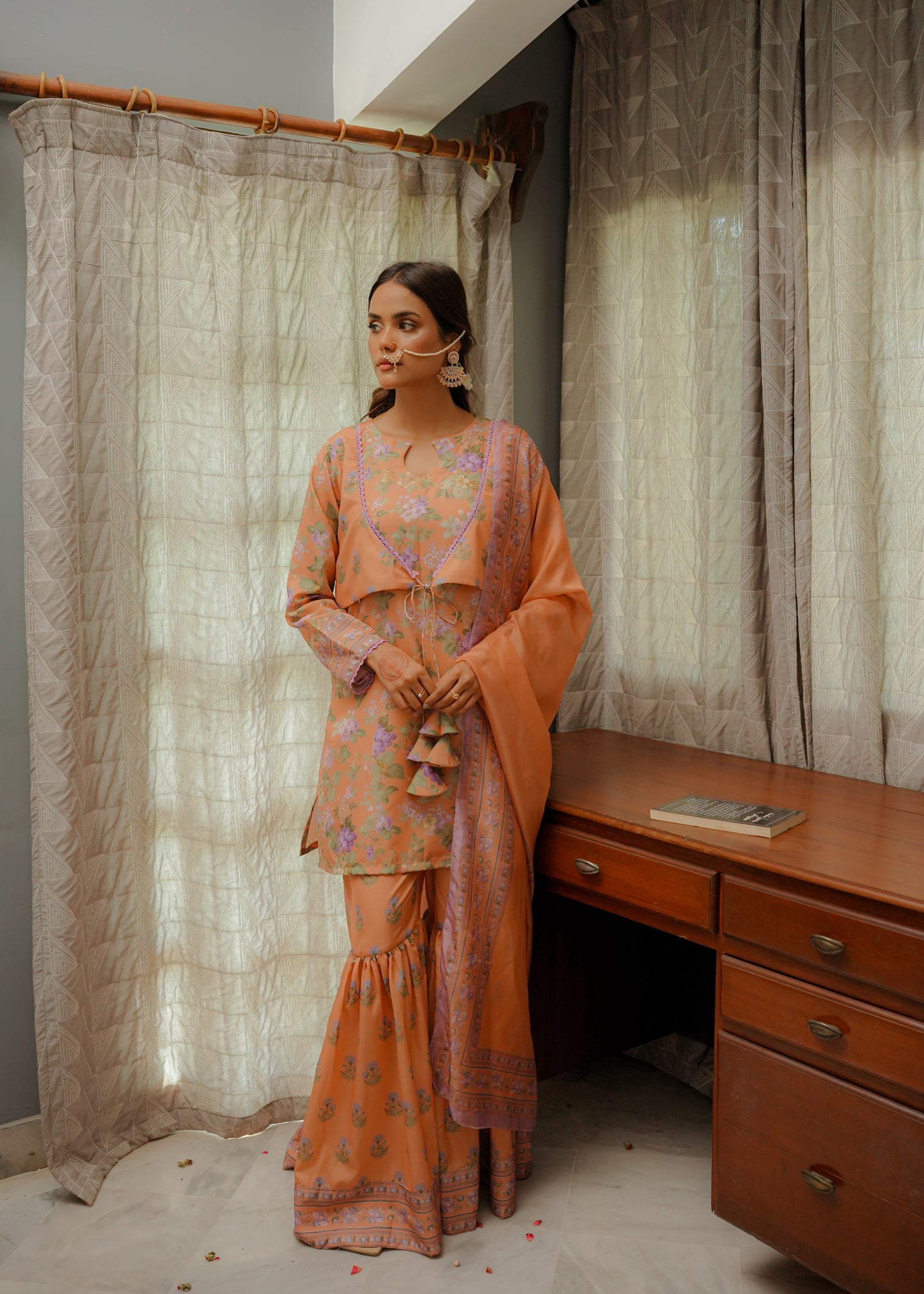 Pastel Orange Gharara Set