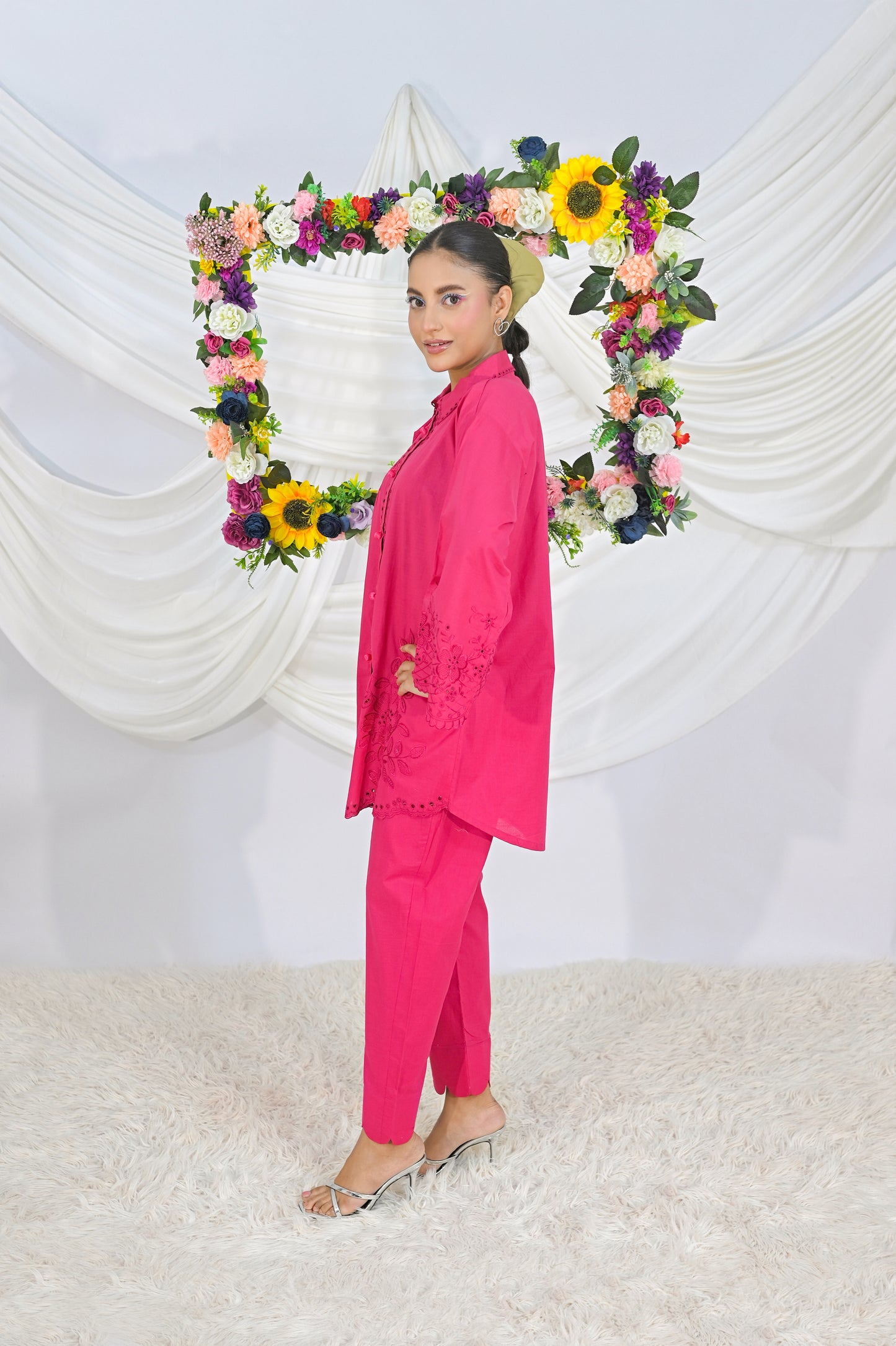 Pink Embroidered Coord