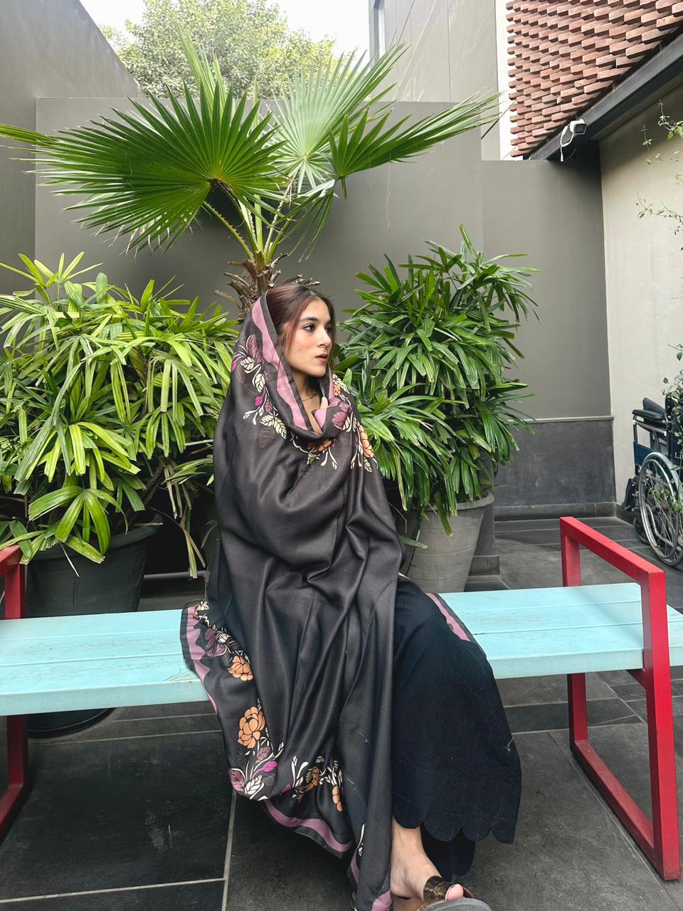 Black floral shawl